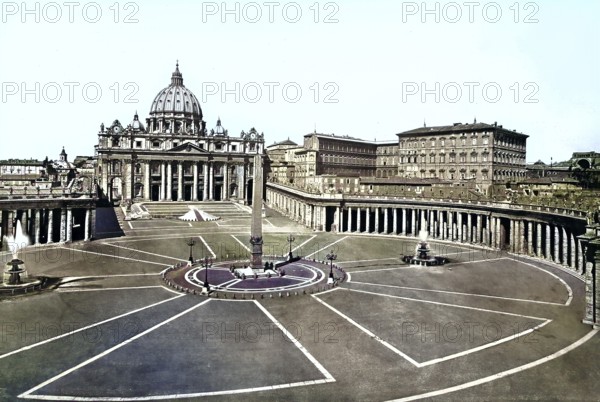 Historisches Foto (ca 1880) von Rom, Panorama von Rom und der Kuppel des Petersdoms, Italien / Historical photo of Rome, Panorama of Rome and the dome of St. Peter's Basilica, Italy, Historic, digitally restored reproduction of an original from the 19th century, exact original date unknown, subsequently coloured