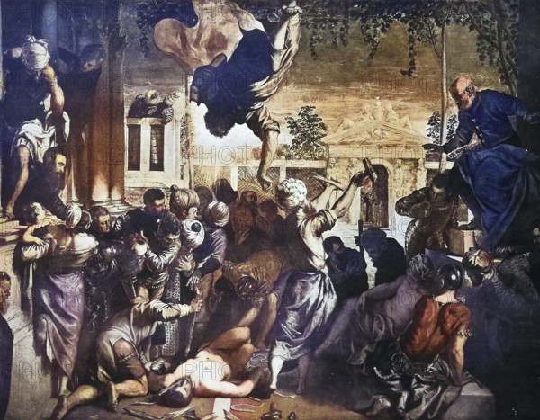 Historisches Foto (ca 1880) von Das Wunder des Sklaven, Das Wunder von St. Markus, ein Gemälde des italienischen Renaissance-Künstlers Jacopo Tintoretto, Italien / Historical photo of The Miracle of the Slave, The Miracle of St. Mark, a painting by the Italian Renaissance artist Jacopo Tintoretto, Italy, Historical, digitally restored reproduction of an original from the 19th century, exact original date unknown, subsequently coloured