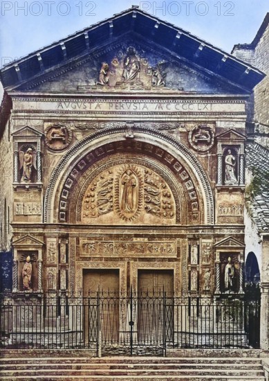 Historisches Foto (ca 1880) der Kirche San Bernardino, Perugia, Umbrien, Italien / Historical photo of San Bernardino church, Umbria, Italy, Historical, digitally restored reproduction of an original from the 19th century, exact original date unknown, subsequently coloured