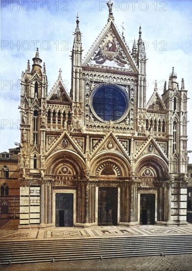 Historisches Foto (ca 1880) des Doms von Siena, Duomo di Siena, Toskana, Italien / Historical photo of Siena Cathedral, Tuscany, Italy, Historical, digitally restored reproduction of an original from the 19th century, exact original date unknown, subsequently coloured