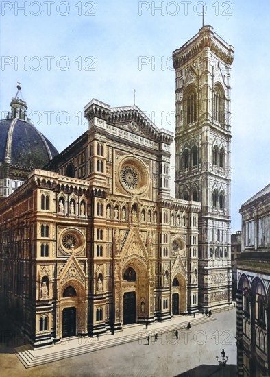 Historisches Foto (ca 1880) der Kathedrale von Florenz, Toskana, Italien / Historical photo of Florence Cathedral, Firenze, Tuscany, Italy, Historical, digitally restored reproduction of an original from the 19th century, exact original date unknown, subsequently coloured