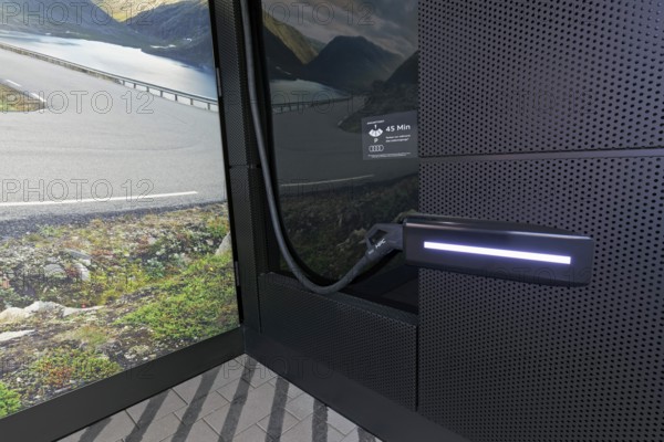 Audi charging station for electric cars on EUREF Campus Düsseldorf, detail, European Energy Forum for Climate Protection and Electric Mobility, Energiewende, Düsseldorf, North Rhine-Westphalia, Germany