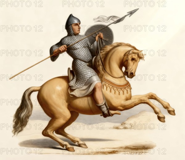 Riding knight in his hauberk, Middle Ages