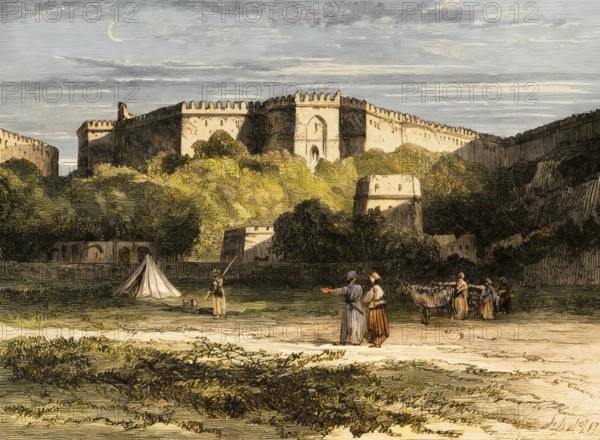 View of Rohtas Fort, 16th-century fortress, near the city of Dina, Jhelum district, Punjab province of Pakistan, c. 1850