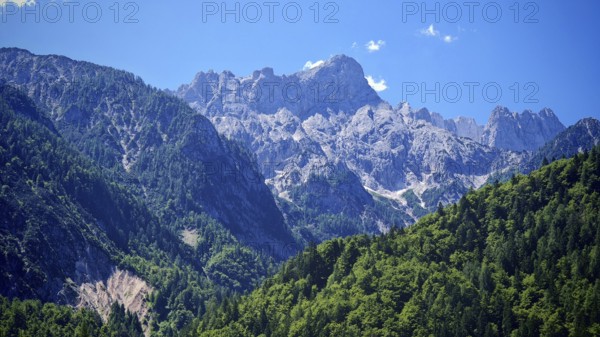 Rocks and mountains under a blue sky, Slovenia
