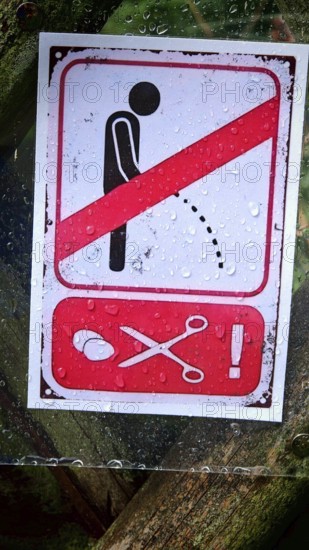 Funny prohibition sign with pictograms under wet conditions, Czech Republic