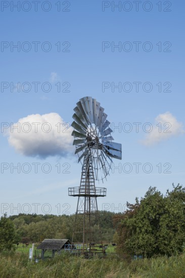 Windmill at Windschöpfwerk Lobbe, Technical Monument, Lobbe, Mönchgut Peninsula, Rügen, Island, Baltic Sea, Mecklenburg-Western Pomerania, Germany