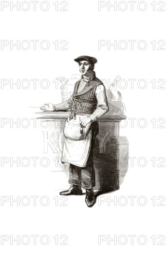 Types from Holland around 1841, De Kruidenier, grocer, Kraemer, Netherlands, authentic, digitally restored reproduction from a 19th century model, exact date of presentation unknown, historical