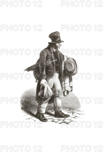 Types from Holland around 1841, De klerenjood, the old clothes Jew, Jewish dealers who traded in used clothes in the 19th and early 20th century, Netherlands, authentic, digitally restored reproduction from a 19th century model, exact date of presentation unknown, historical