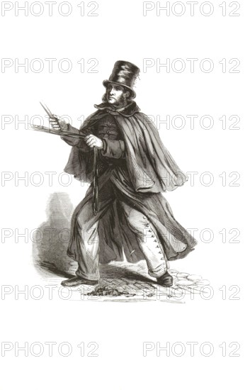 Types from Holland around 1841, De huurkoetsier, coachman, rental coachman, Netherlands, authentic, digitally restored reproduction from a 19th century model, exact date of depiction unknown, historical