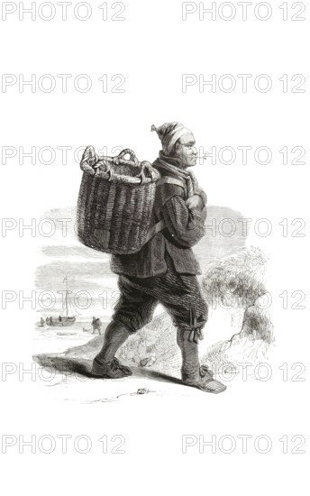 Types from Holland around 1841, De Scheveningse visser, The Scheveninger Fisherman, Netherlands, authentic, digitally restored reproduction from a 19th century model, exact date of depiction unknown, historical