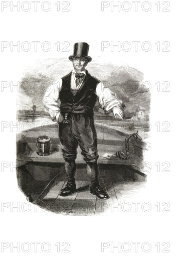 Types from Holland around 1841, De Veerschipper, The Ferryman, Netherlands, authentic, digitally restored reproduction from a 19th century model, exact date of depiction unknown, historical