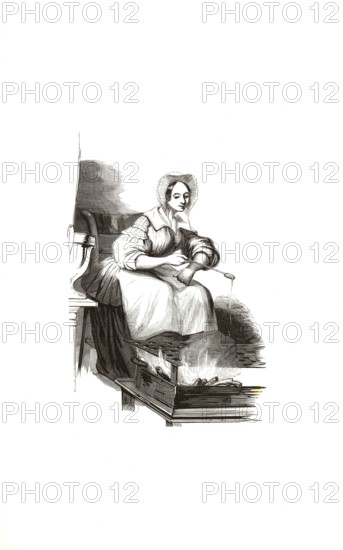 Types from Holland around 1841, De poffertjesbakster, Poffertjes baker, pancake maker, Netherlands, authentic, digitally restored reproduction from a 19th century original, exact date of presentation unknown, historical