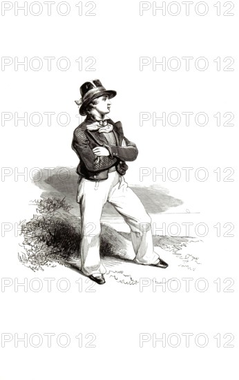 Types from Holland around 1841, De kwekeling voor de zeevaart, the apprentice, seafaring pupil or nautical school student, Netherlands, authentic, digitally restored reproduction from a 19th century model, exact date of presentation unknown, historical