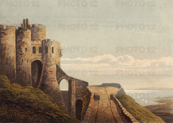 Dover Castle around 1850, castle near Dover, England, authentic, digitally restored reproduction from a 19th century original, exact date of depiction unknown, historical