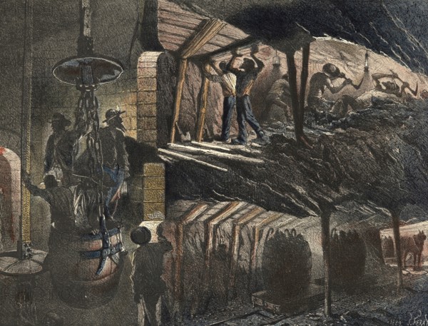 Industrial plant around 1890, mine, underground mining, authentic, digitally restored reproduction from a 19th century original, exact date of depiction unknown, historical
