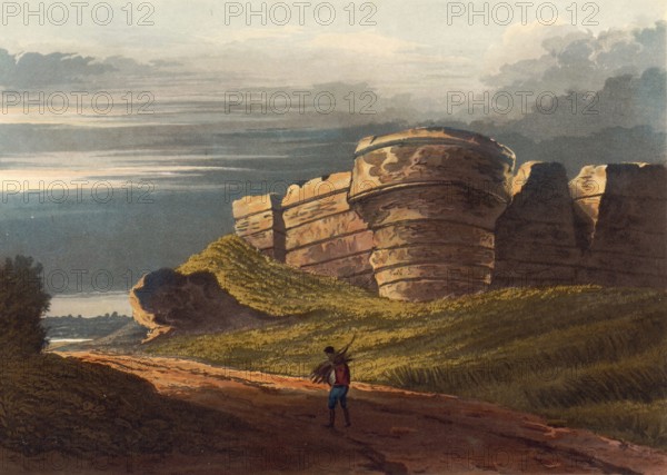 Burgh Castle, around 1850, in the English county of Norfolk, England, authentic, digitally restored reproduction from a 19th-century model, exact date of depiction unknown, historical