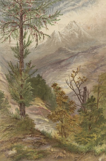 Landscape, valley in the area of Aosta, Aosta Valley, 1860, Italy, authentic, digitally restored reproduction from a 19th century model, exact date of depiction unknown, historical