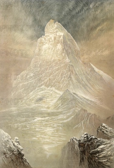 Matterhorn, mountain in the Valais Alps between Zermatt and Breuil-Cervinia, around 1860, Switzerland, authentic, digitally restored reproduction from a 19th century model, exact date of depiction unknown, historical
