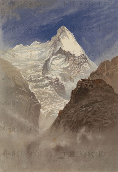 Mount Grivola from the perspective of Col d'Arbole in the Italian Alps, around 1860, Italy, authentic, digitally restored reproduction from a 19th century model, exact date of depiction unknown, historical