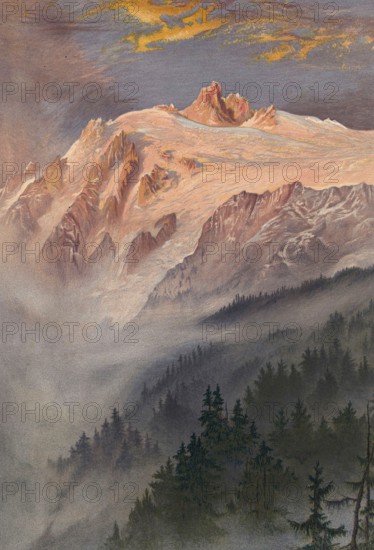 Trento glacier, Glacier du Trient, is an approximately 4.5 km long valley glacier on the northern slope of the Mont Blanc massif in the canton of Valais, around 1860, Switzerland, authentic, digitally restored reproduction from a 19th century original, exact date of presentation unknown, historical