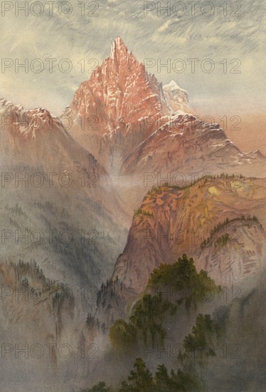 The Dent du Midi around 1860, mountain range in the Chablais Valaisan Alps, northwest of Martigny in the canton of Valais, seen from the Rhone Valley, Switzerland, authentic, digitally restored reproduction from a 19th century original, exact date of presentation unknown, historical