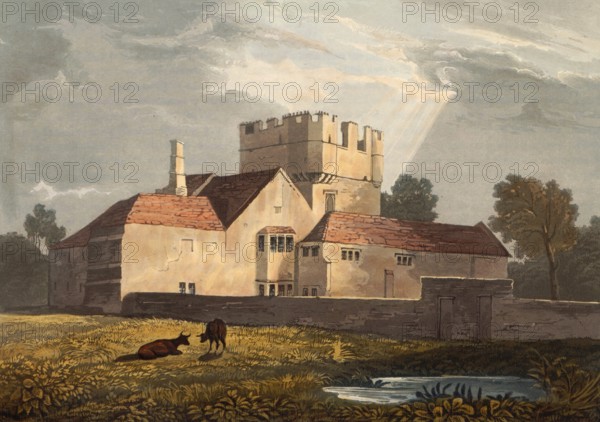 Mortham Tower, around 1860, fortified manor house with a residential tower, Pele Tower, from the late 15th century, near Rokeby, England, authentic, digitally restored reproduction from a 19th-century model, exact date of depiction unknown, historical