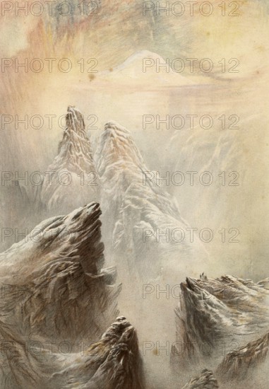 Mont Blanc, Monte Bianco, highest peak in the Alps, view from Col d'Anterne, around 1860, France, Italy, authentic, digitally restored reproduction from a 19th-century model, exact date of depiction unknown, historical