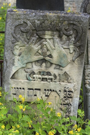 Tombstone and relief of two hands, Jewish cemetery, since 1866, Czernowicz, Bukovina, Ukraine