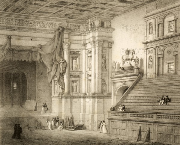 Teatro Farnese in Parma, around 1860, Italy, authentic, digitally restored reproduction from a 19th century model, exact date of presentation unknown, historical