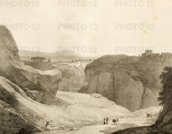 Landscape view showing the Capodimonte hill in Naples, around 1860, Italy, authentic, digitally restored reproduction from a 19th century model, exact date of depiction unknown, historical