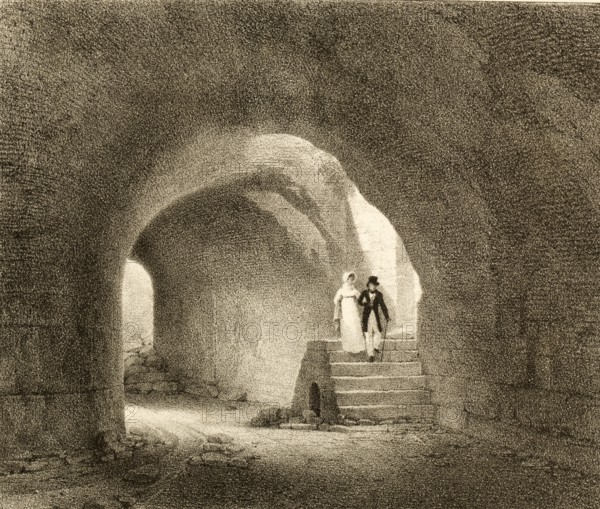 Vomitorium, architectural masterpiece for mass control of visitors in the Colosseum in Rome, around 1850, Italy, authentic, digitally restored reproduction from a 19th century model, exact date of presentation unknown, historical