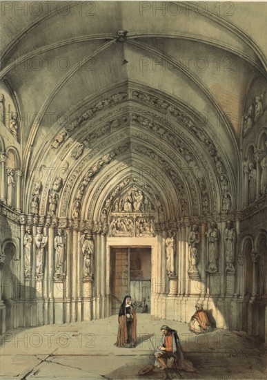 Porche de l'Eglise St.Servais, The famous portal of the Saint Servatius Basilica in Maastricht, Mastricht, mountain portal, 1860, Holland, authentic, digitally restored reproduction from a 19th century model, exact date of presentation unknown, historical