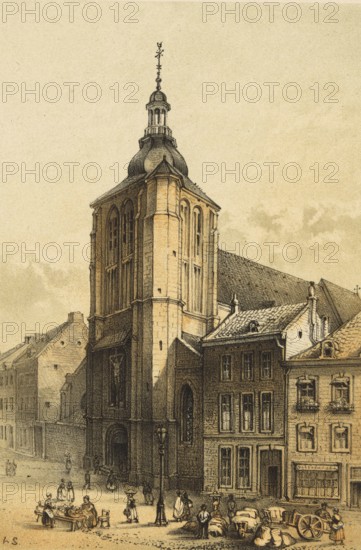 Sint-Matthiaskerk, St. Matthias Church, in Maastricht is a Gothic church from the 14th to the 16th century, around 1850, Holland, authentic, digitally restored reproduction from a model from the 19th century, exact date of depiction unknown, historical
