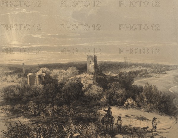 Ruin of Wilhelmstein Castle in Würselen near Aachen, around 1860, Germany, authentic, digitally restored reproduction from a 19th century model, exact date of depiction unknown, historical