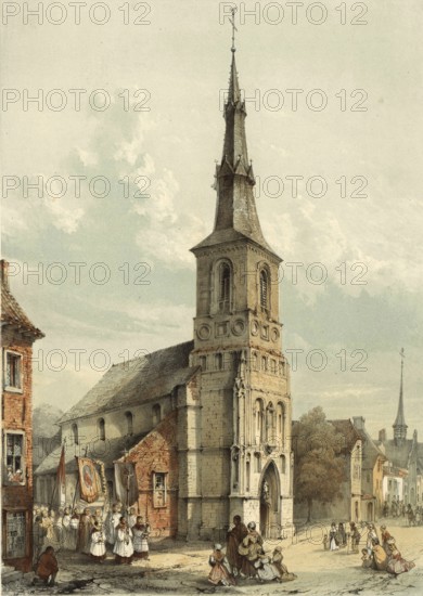 St. Martin Church in Sint-Truiden, historically significant, late Gothic church, which was originally part of a Benedictine monastery, Belgium, authentic, digitally restored reproduction from a 19th century model, exact date of presentation unknown, historical
