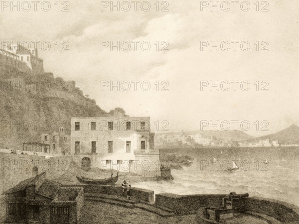 Chemin-neuf, Neue Straße, Naples, name for the then newly created panoramic roads, which provided a wide view of the coast, 1860, Italy, authentic, digitally restored reproduction from a 19th century model, exact date of presentation unknown, historical
