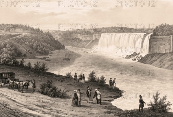 Niagara Falls, Niagara Falls, around 1860, American side, America, authentic, digitally restored reproduction from a 19th century original, exact date of depiction unknown, historical