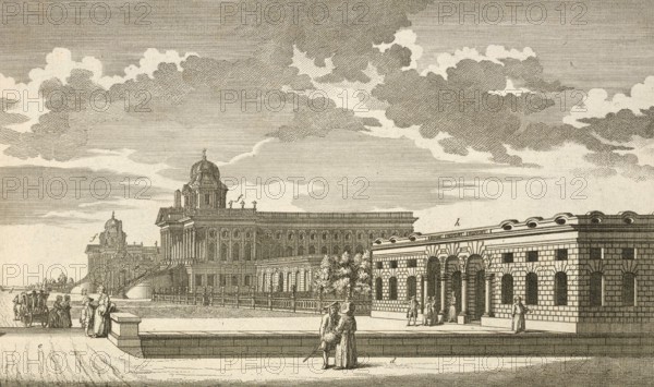 The round colonade in the main avenue between Sanssoucy, Sanssouci and the new royal palace, around 1850, Germany, authentic, digitally restored reproduction from a 19th-century model, exact date of depiction unknown, historical