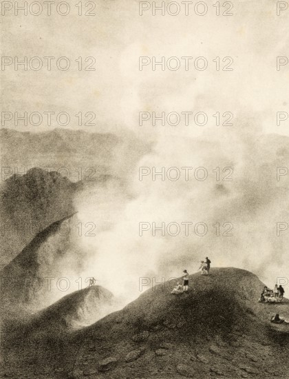 After the eruption of Mount Vesuvius in 1822, Naples, Italy, authentic, digitally restored reproduction from a 19th century model, exact date of depiction unknown, historical