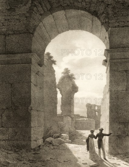 Roman Colosseum Arcade or Colosseum Arcade, around 1860, Rome, Italy, authentic, digitally restored reproduction from a 19th century model, exact date of presentation unknown, historical