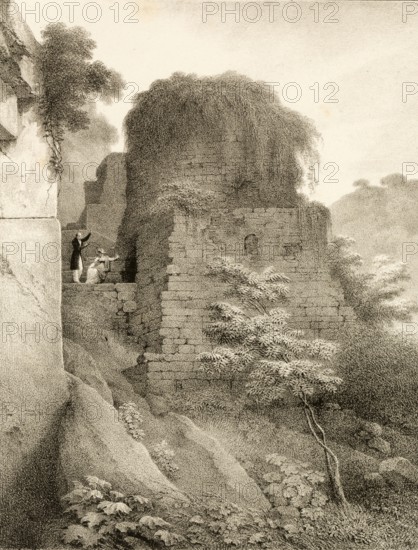 Tomb of Virgil, Tomba di Virgilio, Parco Vergiliano a Piedigrotta in Naples, a Roman columbarium that traditionally houses the ashes of the poet Publius Vergilius Maro, who died in 19 BC, around 1850, Italy, authentic, digitally restored reproduction from a 19th century original, exact date of presentation unknown, historical