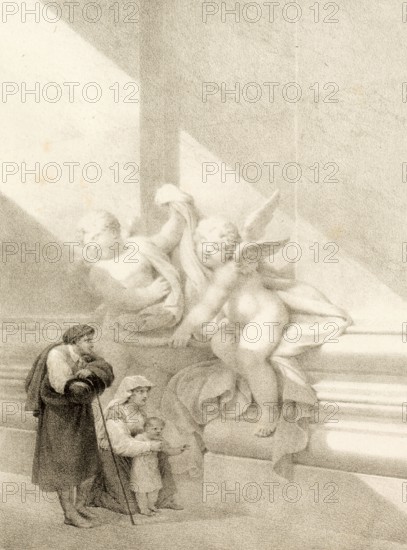 Baptism, monumental holy water basin, Benitier, in St. Peter's Basilica in Rome, 1860, Italy, authentic, digitally restored reproduction from a 19th century model, exact date of presentation unknown, historical