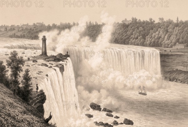 Niagara Falls, Niagara Falls, around 1860, Horseshoe Falls, America, authentic, digitally restored reproduction from a 19th century original, exact date of depiction unknown, historical