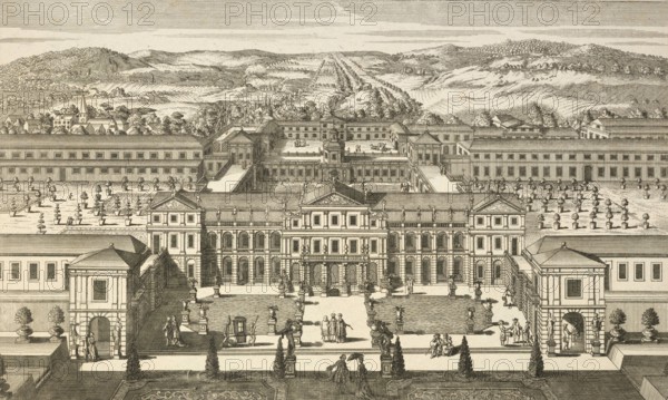 Ducal Brunswick Pleasure Palace in Salzdahlum, Wolfenbüttel, garden side, around 1850, Germany, authentic, digitally restored reproduction from a model from the 19th century, exact date of presentation unknown, historical