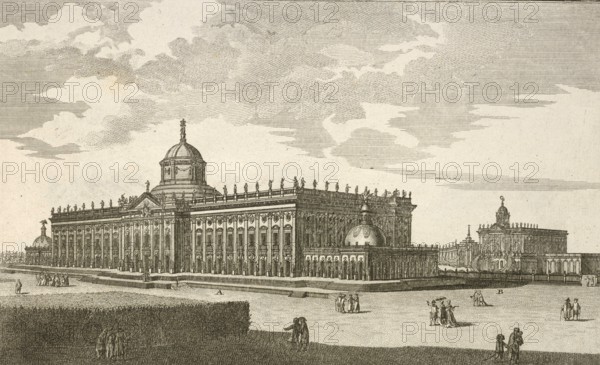 Royal Palace near Potsdam, main façade, around 1850, Germany, authentic, digitally restored reproduction from a 19th century model, exact date of depiction unknown, historical