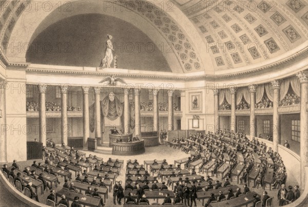 Chamber of Representatives, House of Representatives of the United States, U.S. House of Representatives, Lower House of the US Congress, around 1860, Washington, America, authentic, digitally restored reproduction from a 19th-century model, exact date of presentation unknown, historical