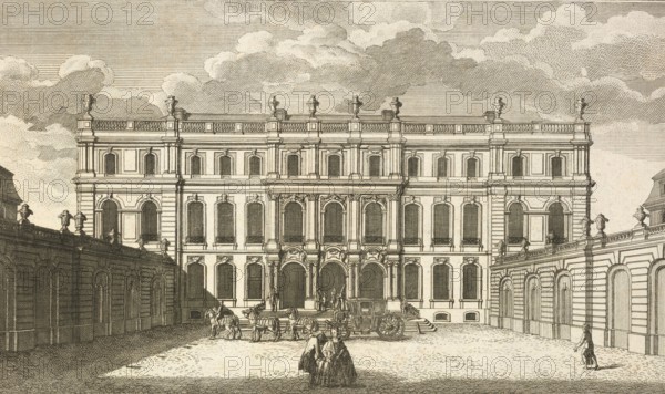 Palace of Princess Amalia, Wilhelm Straße, courtyard, Berlin, around 1850, Germany, authentic, digitally restored reproduction from a 19th century model, exact date of depiction unknown, historical