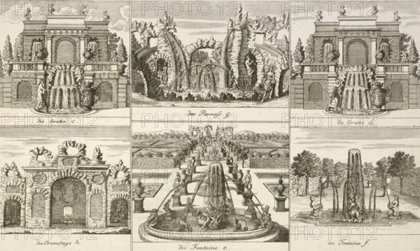 Grottoes and fountains in the ducal garden in Salzdahlum, Wolfenbüttel, around 1850, Germany, authentic, digitally restored reproduction from a 19th century model, exact date of presentation unknown, historical