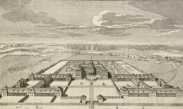 Elector Saxon Pleasure Palace, Jagdschlß Hubertusburg, around 1850, Germany, authentic, digitally restored reproduction from a model from the 19th century, exact date of presentation unknown, historical